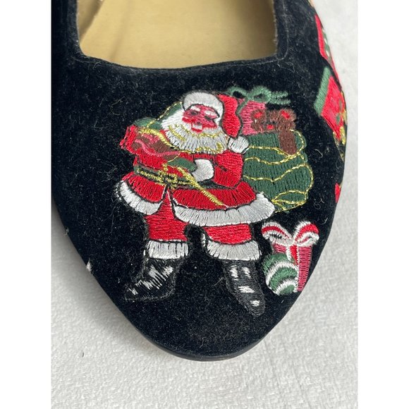 Christmas Shoes Women's 8 Vintage Embroidered Santa Flats Ugly Christmas Sweater - Picture 2 of 9